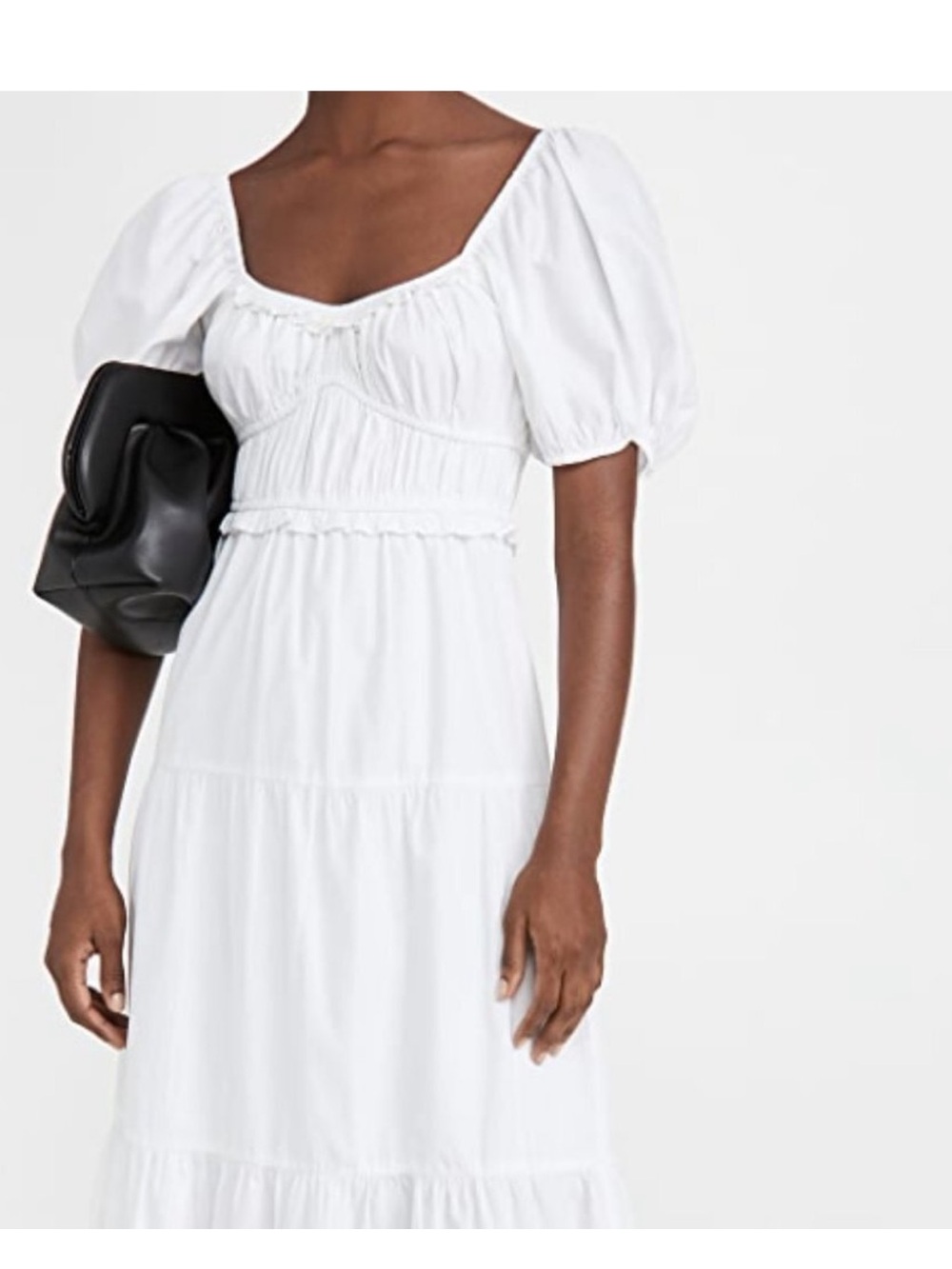 Anthropologie RAHI size L White Puff-Sleeve Tiered Midi Dress